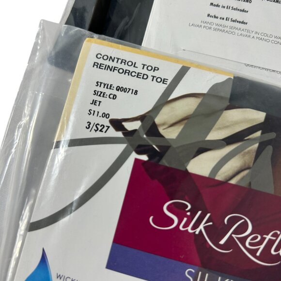 Hanes Lot 3 Silk Reflections Silky Sheer Jet Black Control Top Reinforced Toe CD - Picture 3 of 5